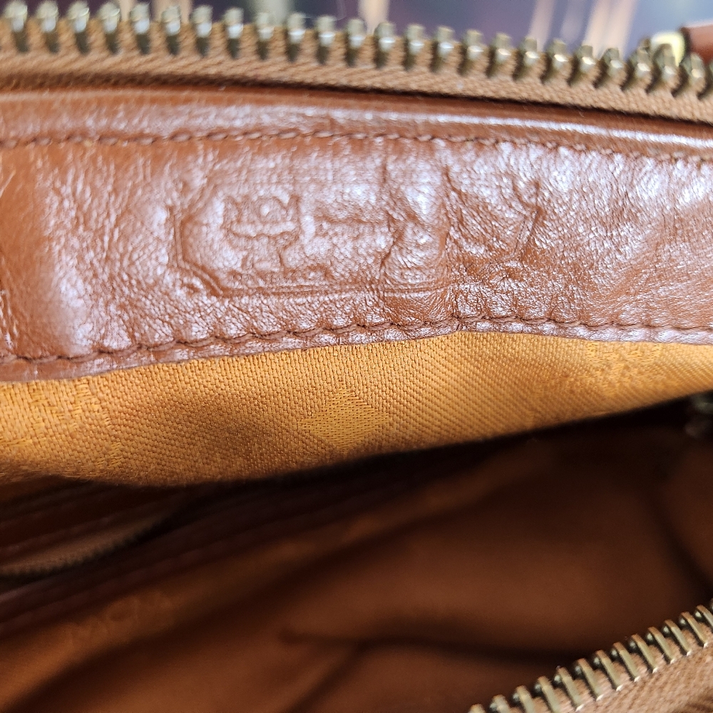 MCM Boston Cognac and Brown Monogram Satchel - Picture 6 of 7